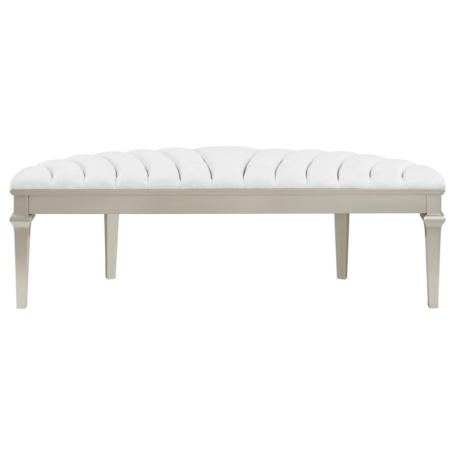 EVANGELINE CURVED FABRIC UPHOLSTERED BENCH SILVER OAK