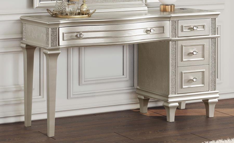 EVANGELINE 4-DRAWER VANITY SET WITH STOOL SILVER OAK