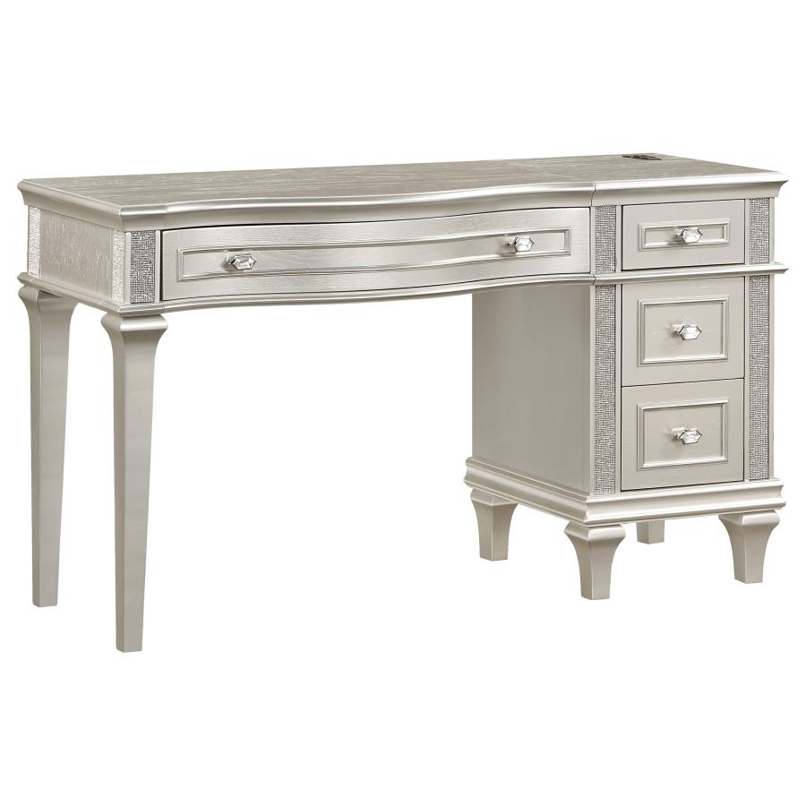 EVANGELINE 4-DRAWER VANITY SET WITH STOOL SILVER OAK