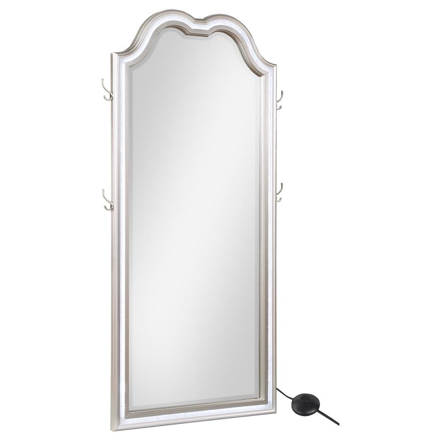 EVANGELINE FULL LENGTH LED LIGHT FLOOR MIRROR SILVER OAK