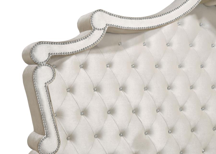 ANTONELLA UPHOLSTERED QUEEN PANEL BED IVORY AND CAMEL