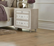 ANTONELLA UPHOLSTERED 3-DRAWER NIGHTSTAND IVORY AND CAMEL