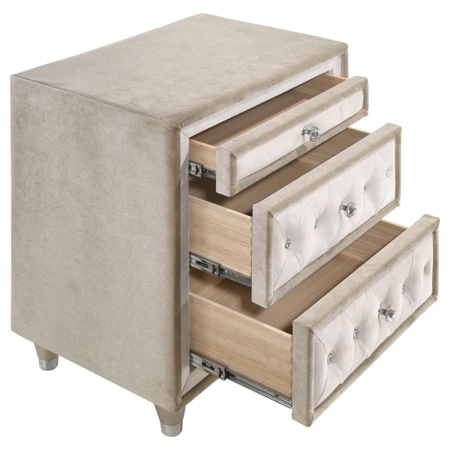 ANTONELLA UPHOLSTERED 3-DRAWER NIGHTSTAND IVORY AND CAMEL