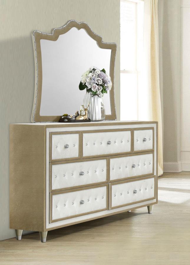 ANTONELLA 7-DRAWER UPHOLSTERED DRESSER WITH MIRROR IVORY