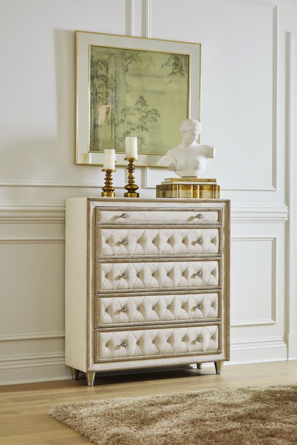 ANTONELLA 5-DRAWER BEDROOM CHEST IVORY AND CAMEL