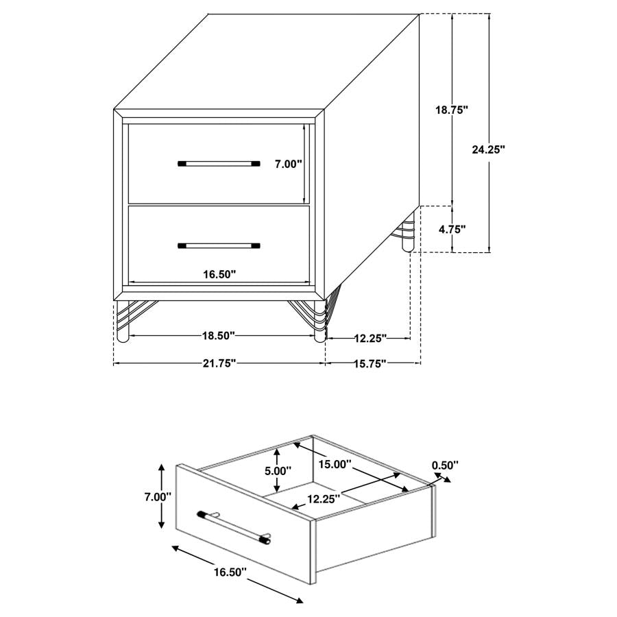 LUCIA 2-DRAWER NIGHTSTAND BEDSIDE TABLE WHITE