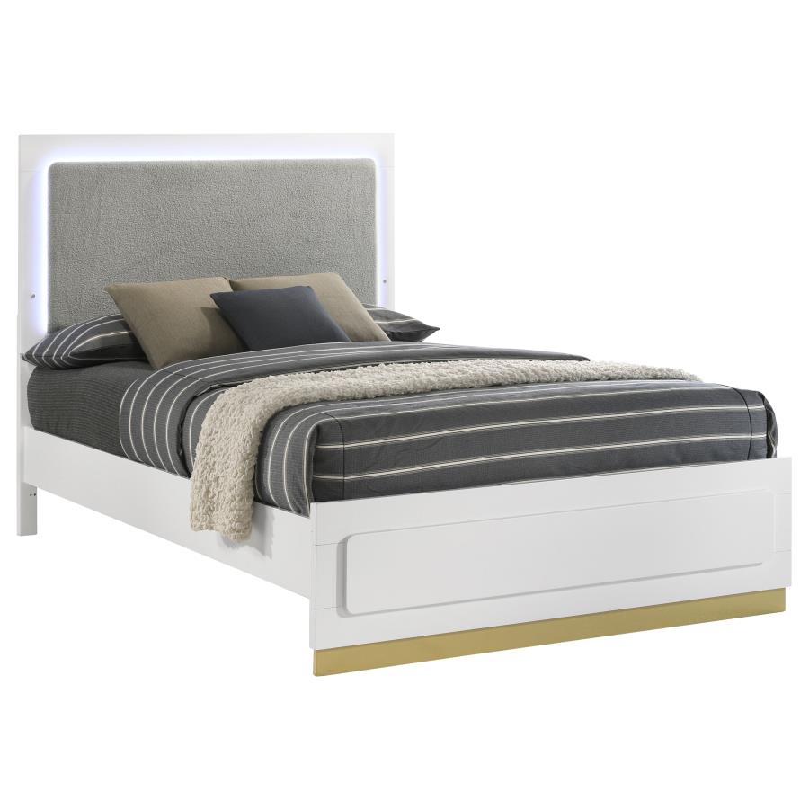 CARAWAY WOOD QUEEN LED PANEL BED WHITE
