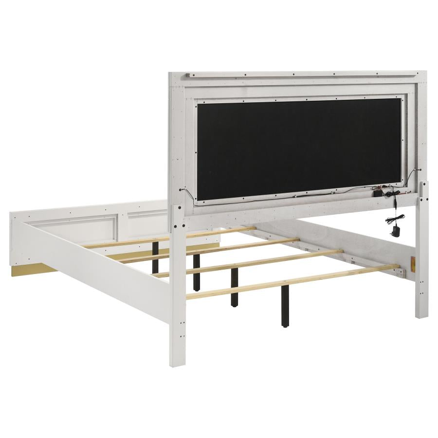 CARAWAY WOOD QUEEN LED PANEL BED WHITE