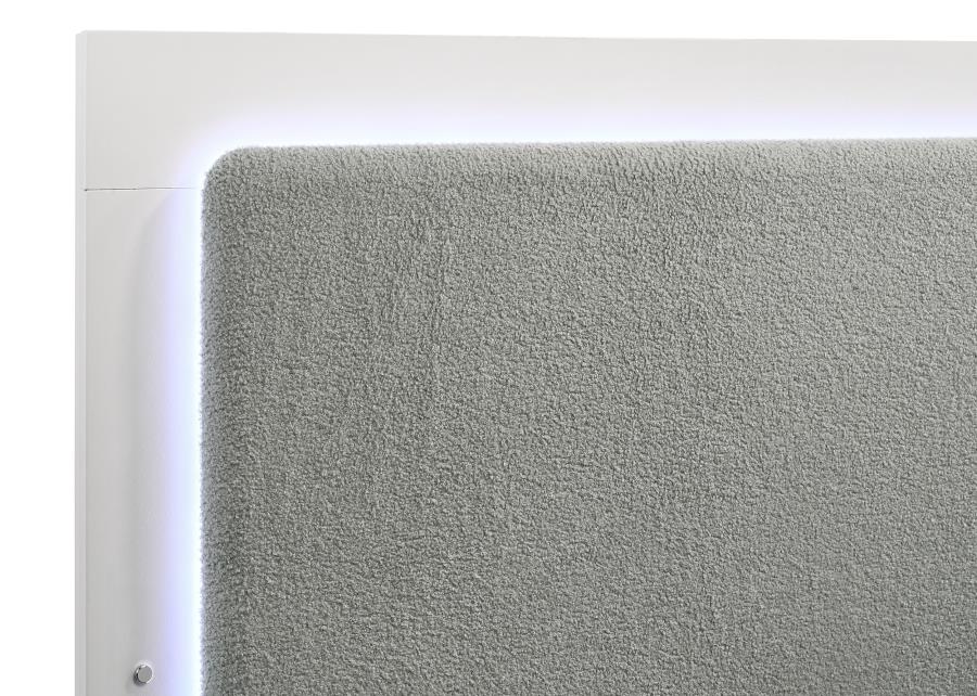 CARAWAY WOOD QUEEN LED PANEL BED WHITE