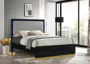 CARAWAY WOOD QUEEN LED PANEL BED BLACK
