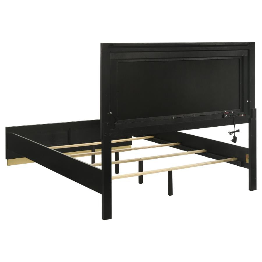 CARAWAY WOOD QUEEN LED PANEL BED BLACK
