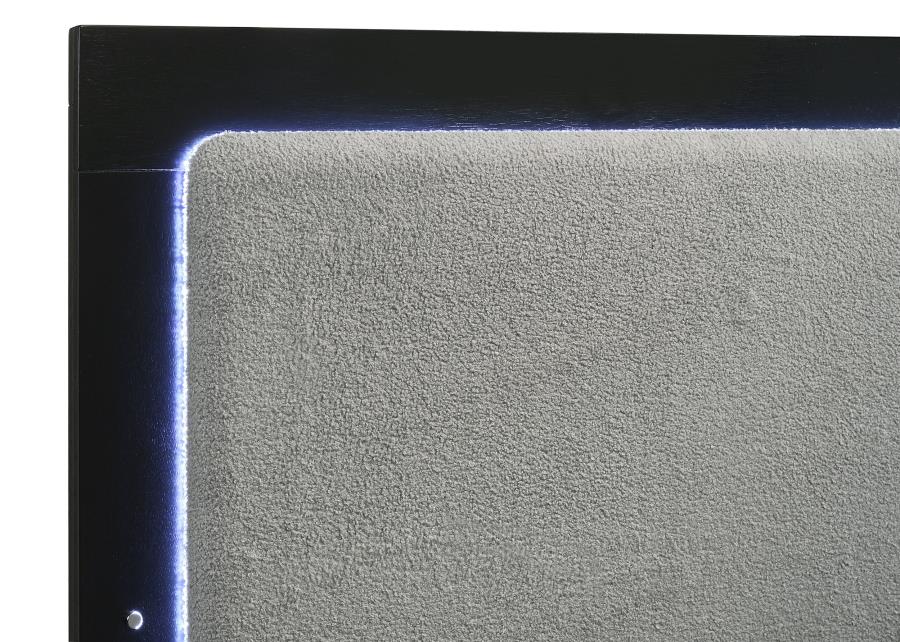 CARAWAY WOOD QUEEN LED PANEL BED BLACK