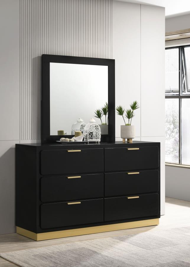 CARAWAY 6-DRAWER DRESSER WITH MIRROR BLACK