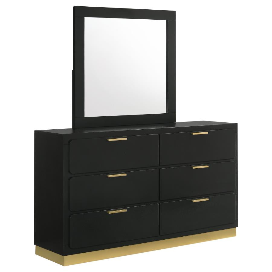 CARAWAY 6-DRAWER DRESSER WITH MIRROR BLACK