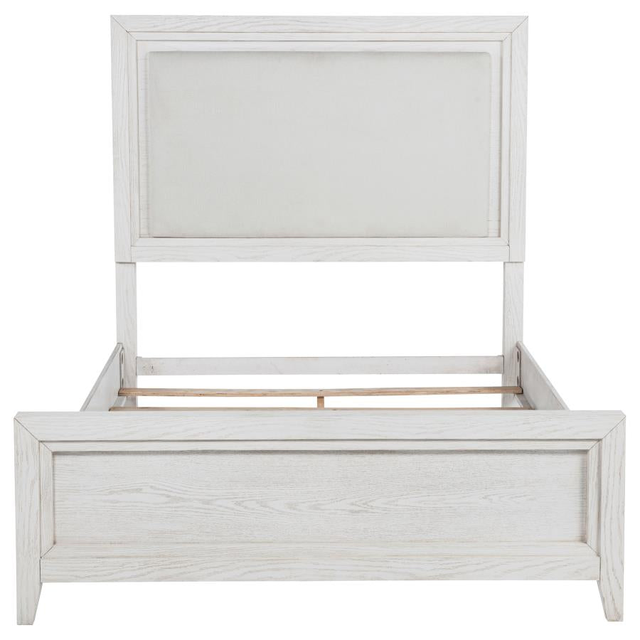 MARIELLE QUEEN UPHOLSTERED PANEL BED DISTRESSED WHITE