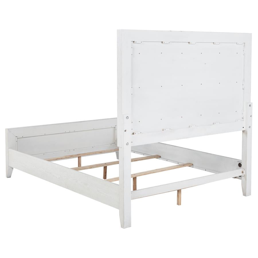 MARIELLE QUEEN UPHOLSTERED PANEL BED DISTRESSED WHITE