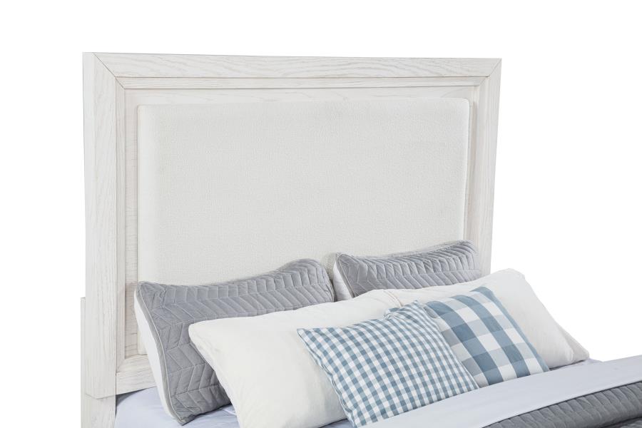 MARIELLE QUEEN UPHOLSTERED PANEL BED DISTRESSED WHITE