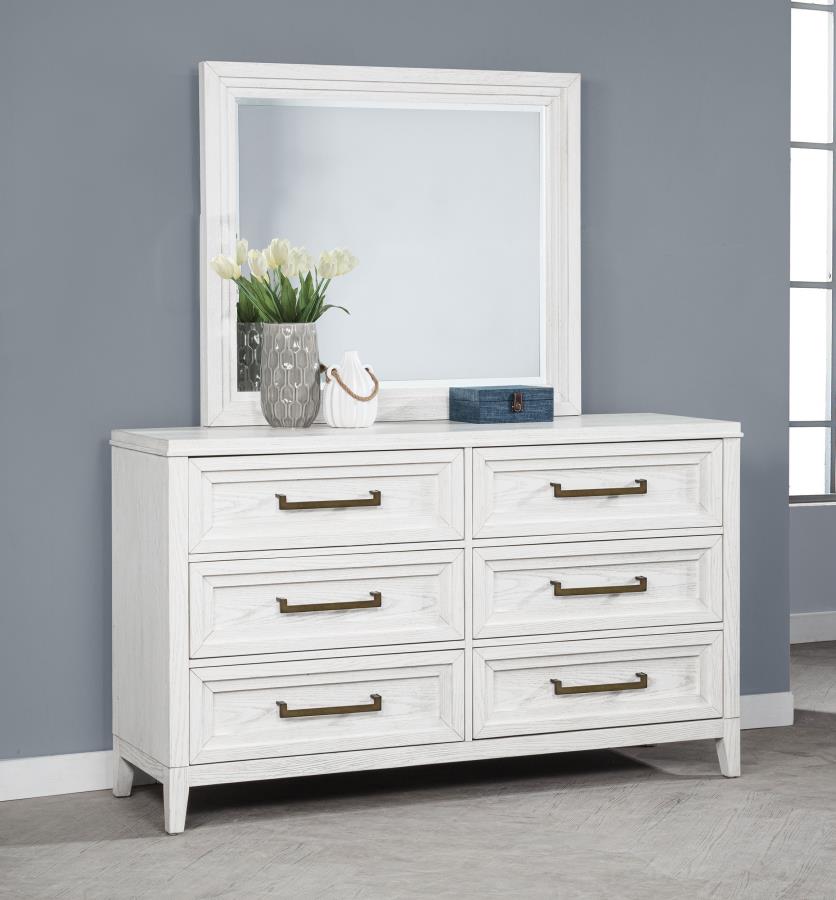 MARIELLE 6-DRAWER DRESSER WITH MIRROR DISTRESSED WHITE