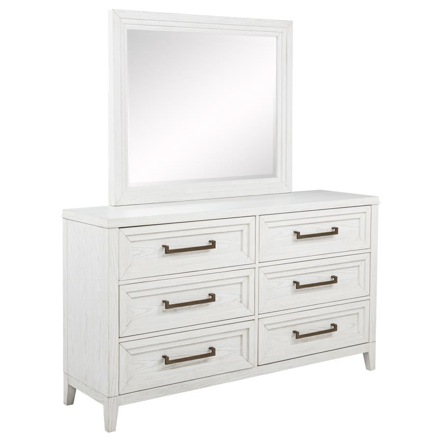 MARIELLE 6-DRAWER DRESSER WITH MIRROR DISTRESSED WHITE