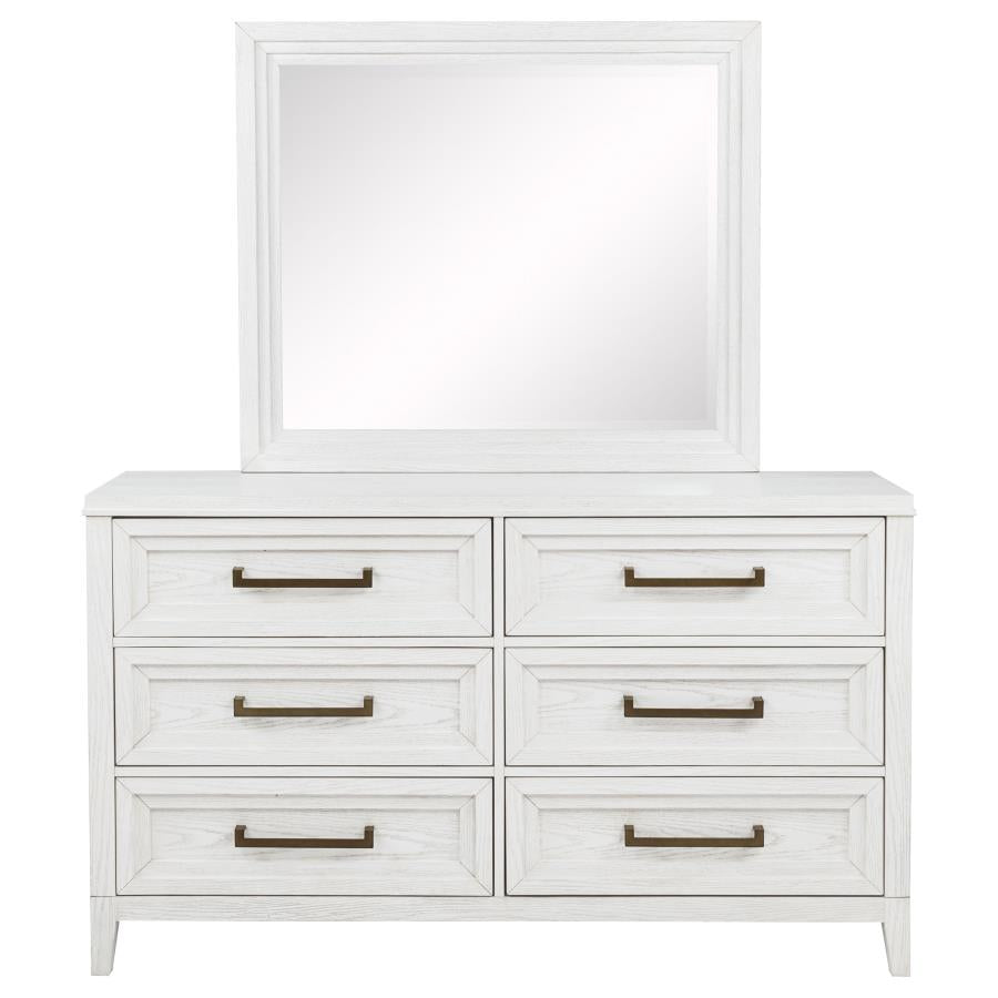MARIELLE 6-DRAWER DRESSER WITH MIRROR DISTRESSED WHITE