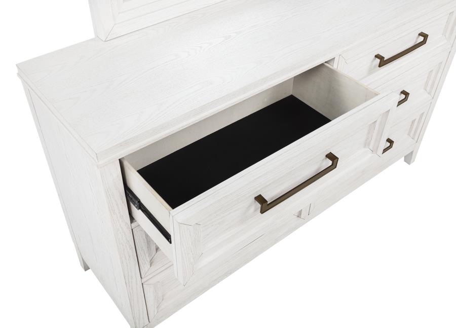 MARIELLE 6-DRAWER DRESSER WITH MIRROR DISTRESSED WHITE
