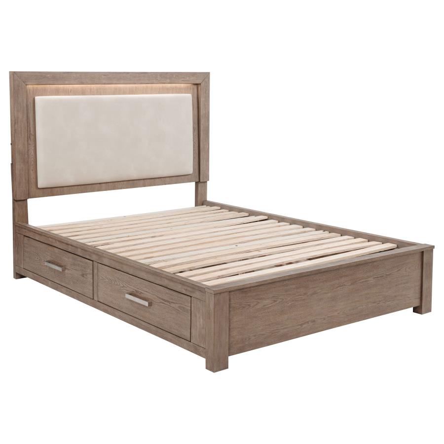 KENORA 56-INCH QUEEN LED STORAGE BED BARLEY BROWN