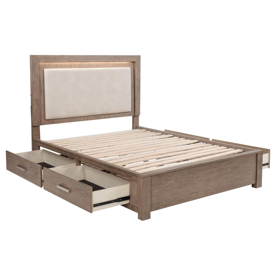 KENORA 56-INCH QUEEN LED STORAGE BED BARLEY BROWN