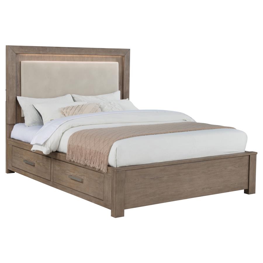 KENORA 56-INCH QUEEN LED STORAGE BED BARLEY BROWN