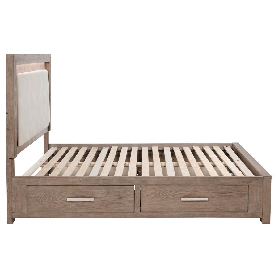 KENORA 56-INCH QUEEN LED STORAGE BED BARLEY BROWN