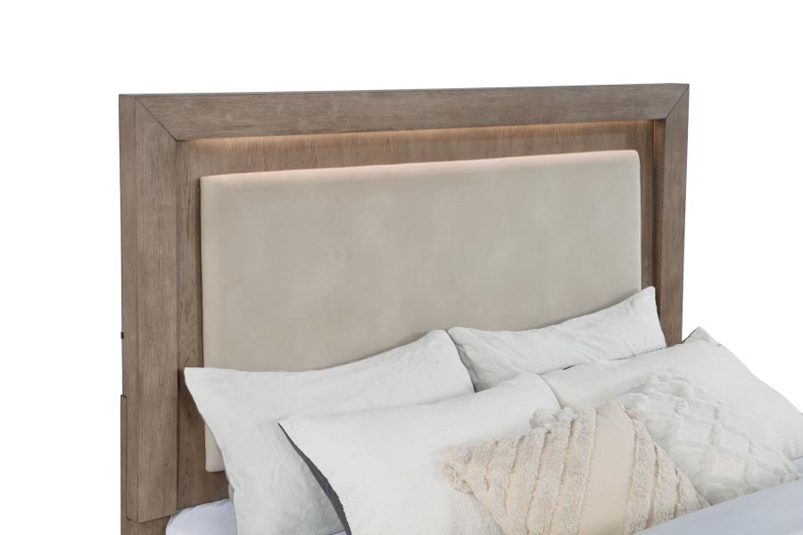 KENORA 56-INCH QUEEN LED STORAGE BED BARLEY BROWN