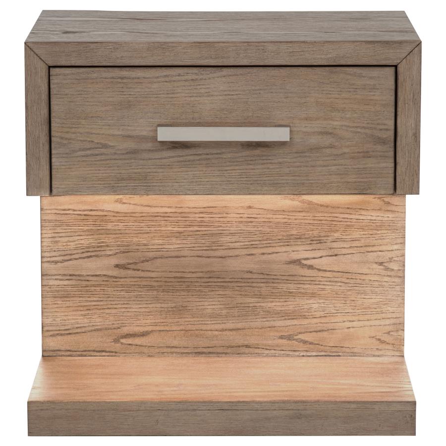 KENORA 1-DRAWER NIGHTSTAND BEDSIDE TABLE BARLEY BROWN