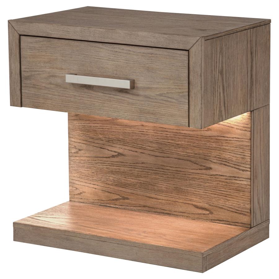 KENORA 1-DRAWER NIGHTSTAND BEDSIDE TABLE BARLEY BROWN