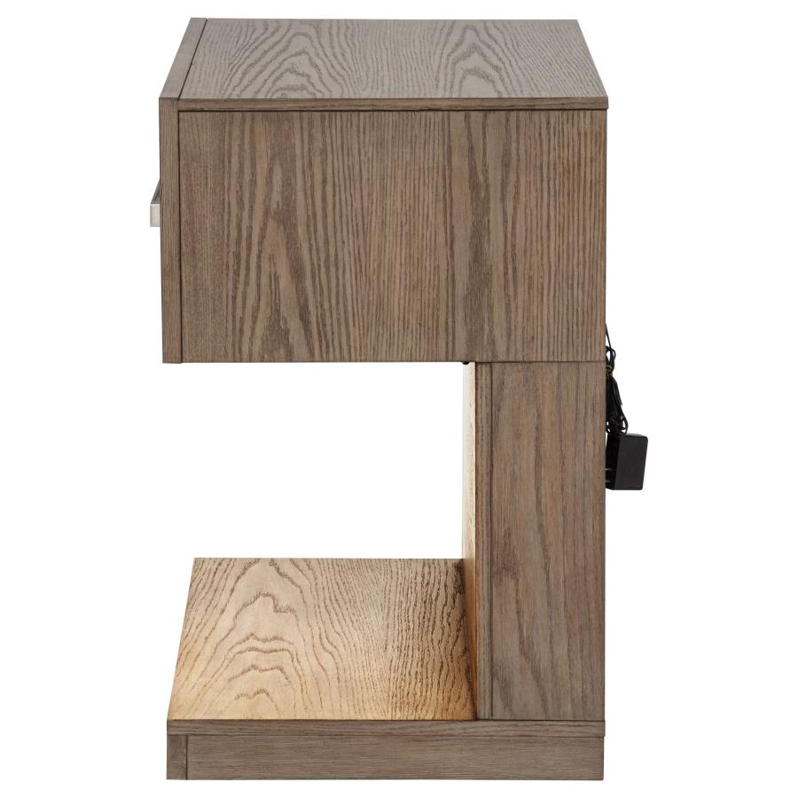 KENORA 1-DRAWER NIGHTSTAND BEDSIDE TABLE BARLEY BROWN