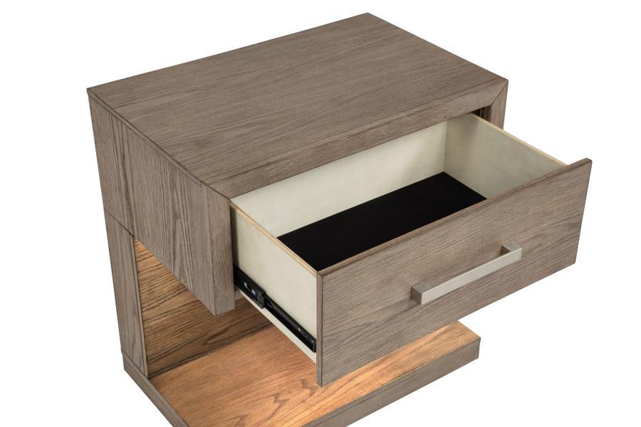 KENORA 1-DRAWER NIGHTSTAND BEDSIDE TABLE BARLEY BROWN