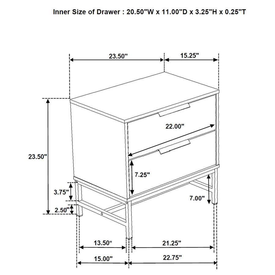 SONORA 2-DRAWER NIGHTSTAND BEDSIDE TABLE WHITE