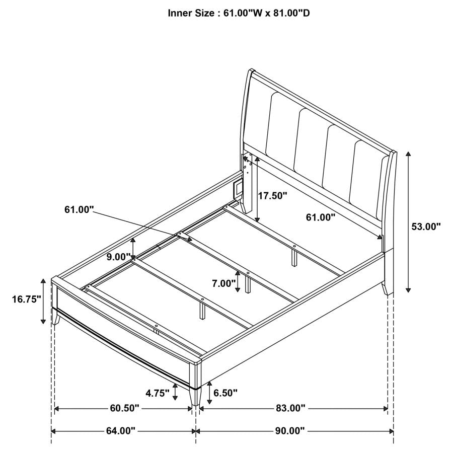 GRANADA UPHOLSTERED QUEEN PANEL BED NATURAL PINE