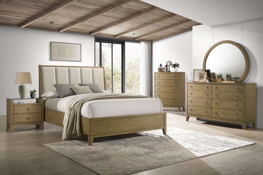 GRANADA UPHOLSTERED QUEEN PANEL BED NATURAL PINE