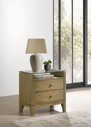 GRANADA 2-DRAWER GLASS TOP NIGHTSTAND NATURAL PINE