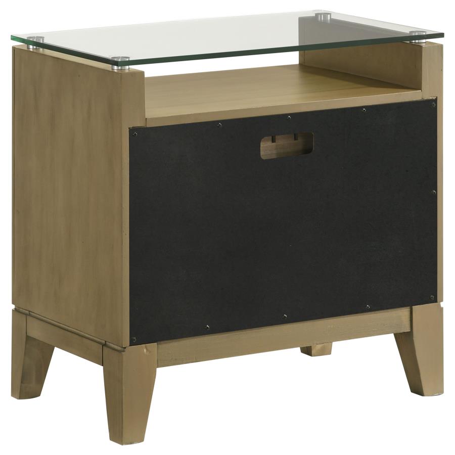 GRANADA 2-DRAWER GLASS TOP NIGHTSTAND NATURAL PINE