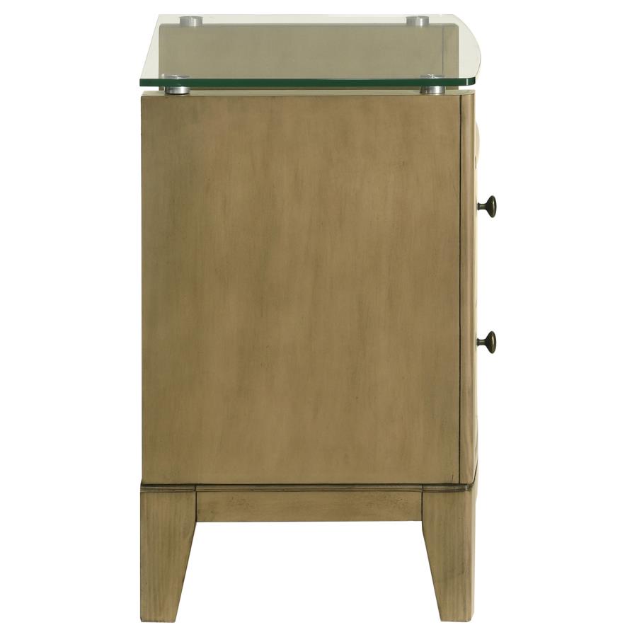 GRANADA 2-DRAWER GLASS TOP NIGHTSTAND NATURAL PINE