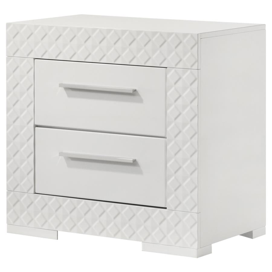 IVES 2-DRAWER NIGHTSTAND BEDSIDE TABLE WHITE HIGH GLOSS