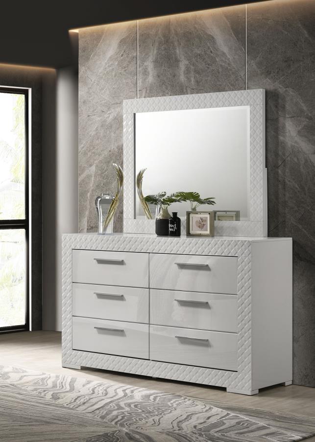 IVES 6-DRAWER DRESSER AND MIRROR WHITE HIGH GLOSS