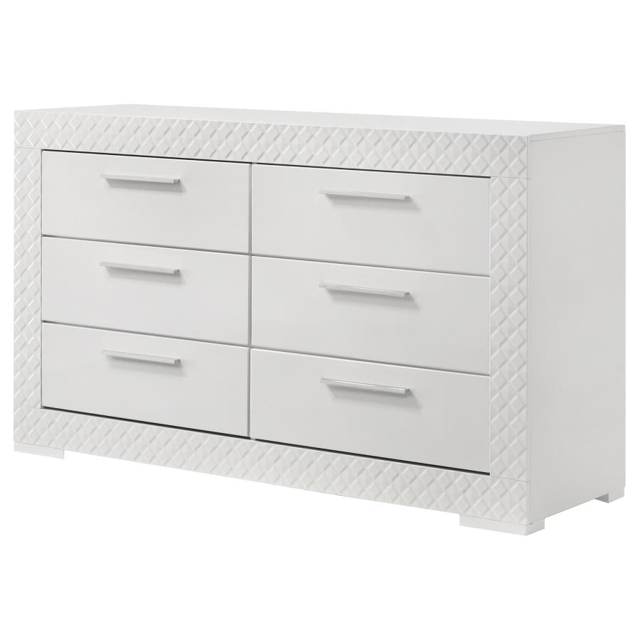 IVES 6-DRAWER DRESSER AND MIRROR WHITE HIGH GLOSS