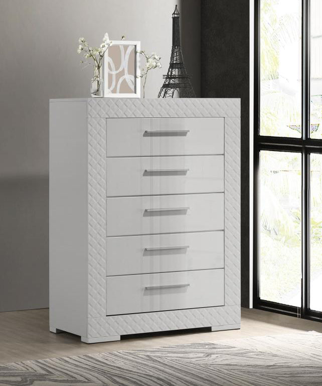 IVES 5-DRAWER BEDROOM CHEST OF DRAWERS WHITE HIGH GLOSS