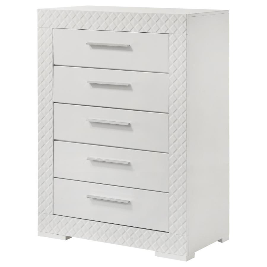 IVES 5-DRAWER BEDROOM CHEST OF DRAWERS WHITE HIGH GLOSS