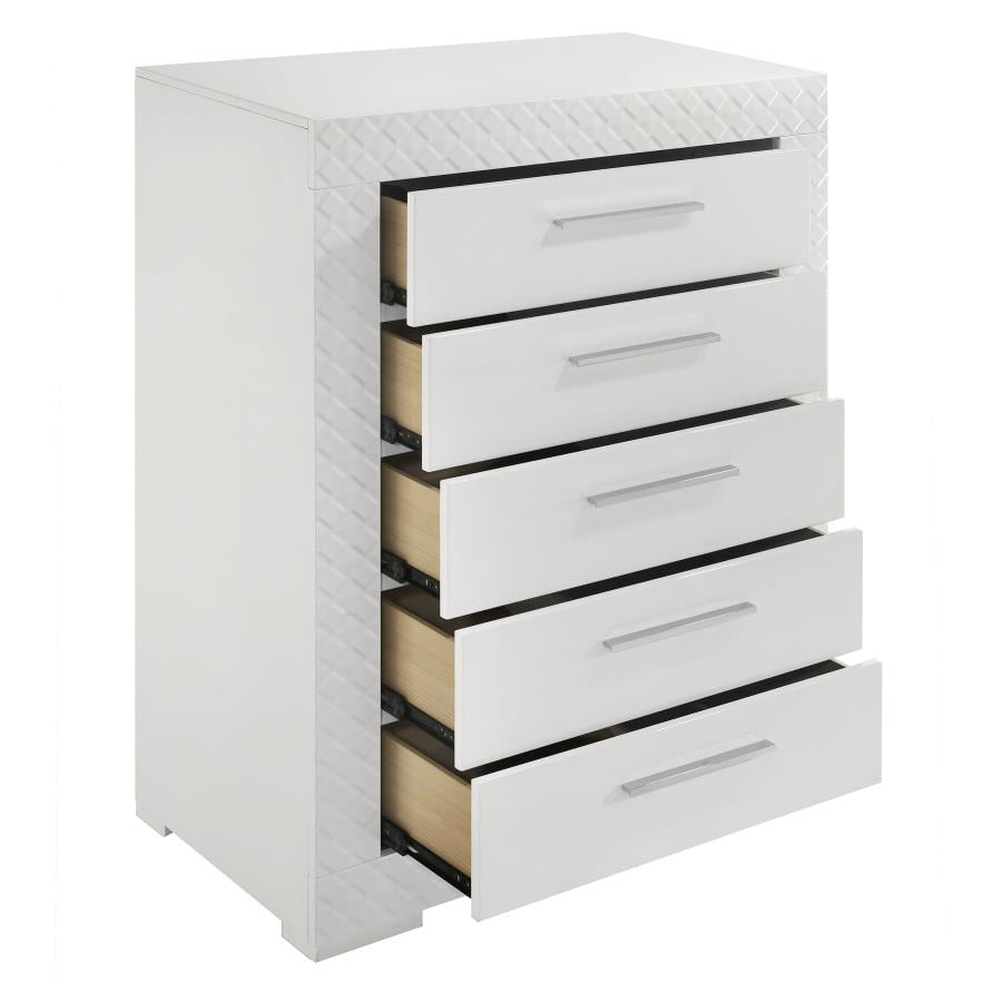 IVES 5-DRAWER BEDROOM CHEST OF DRAWERS WHITE HIGH GLOSS