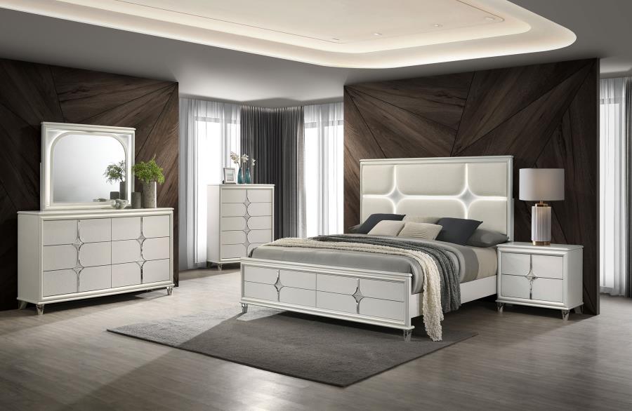 OLIVIA PANEL BED LED HEADBOARD PEARL WHITE