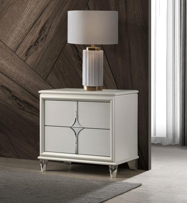 OLIVIA 2-DRAWER NIGHTSTAND BEDSIDE TABLE PEARL WHITE
