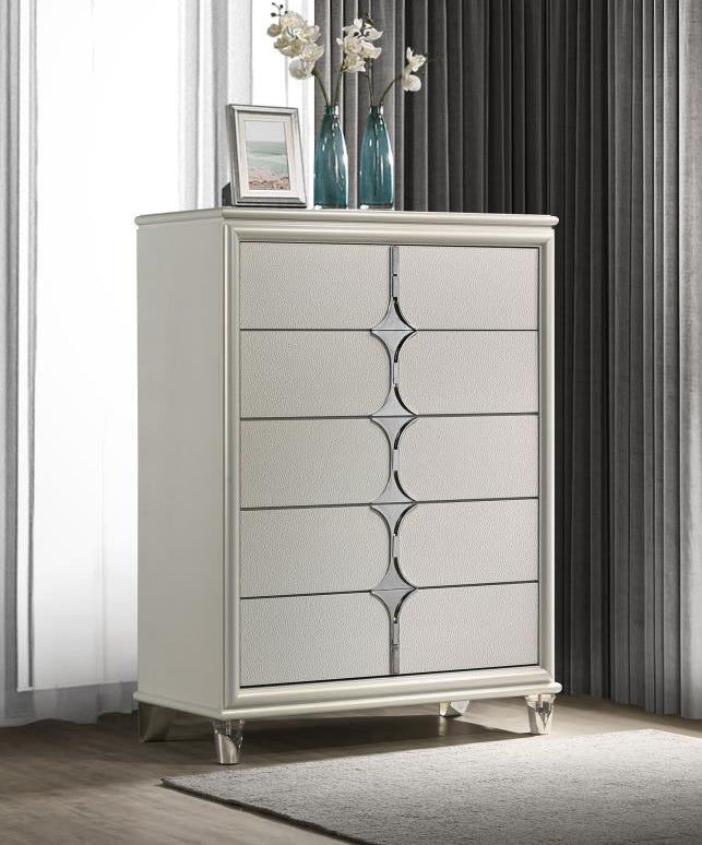 OLIVIA 5-DRAWER BEDROOM CHEST OF DRAWERS PEARL WHITE