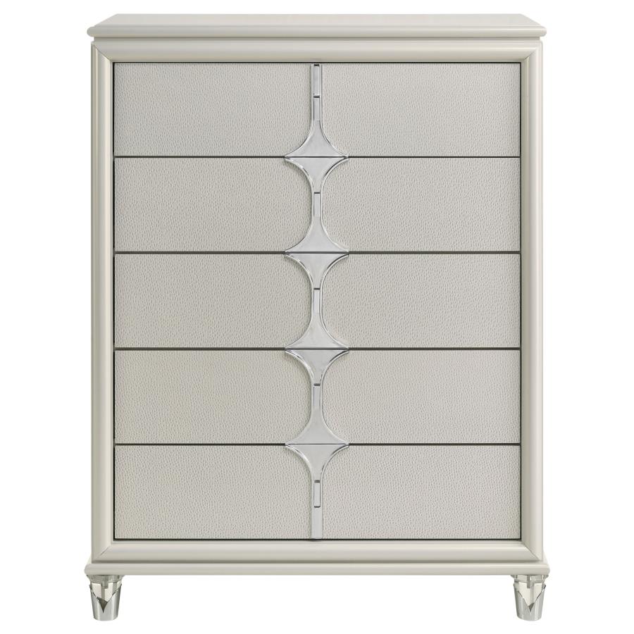 OLIVIA 5-DRAWER BEDROOM CHEST OF DRAWERS PEARL WHITE